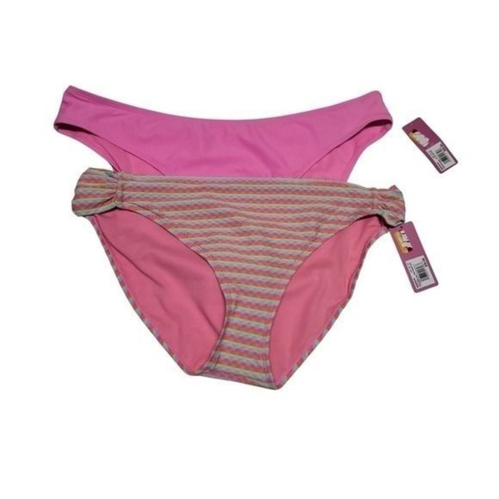 Two Ninety-Nine Bikini Bottoms Striped Ruched Low Rise Swimwear Pink XXL